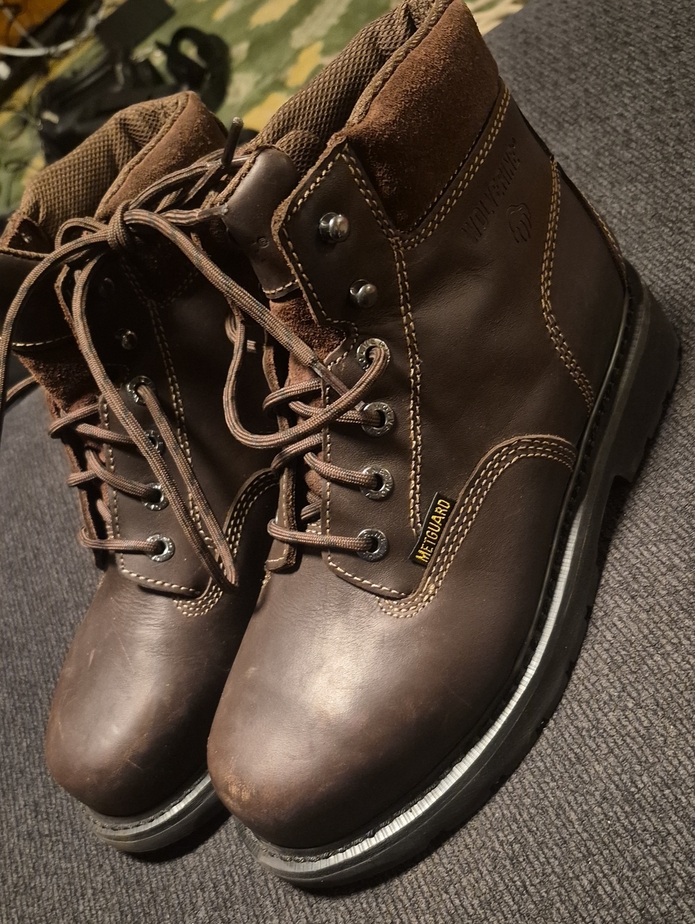 Wolverine Brown Men's Leather Work Boots with Metguard